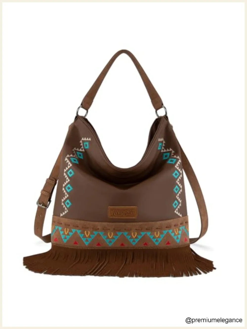 Faux Leather Embroidered Aztec Fringe Hobo Shoulder Bag Crossbody